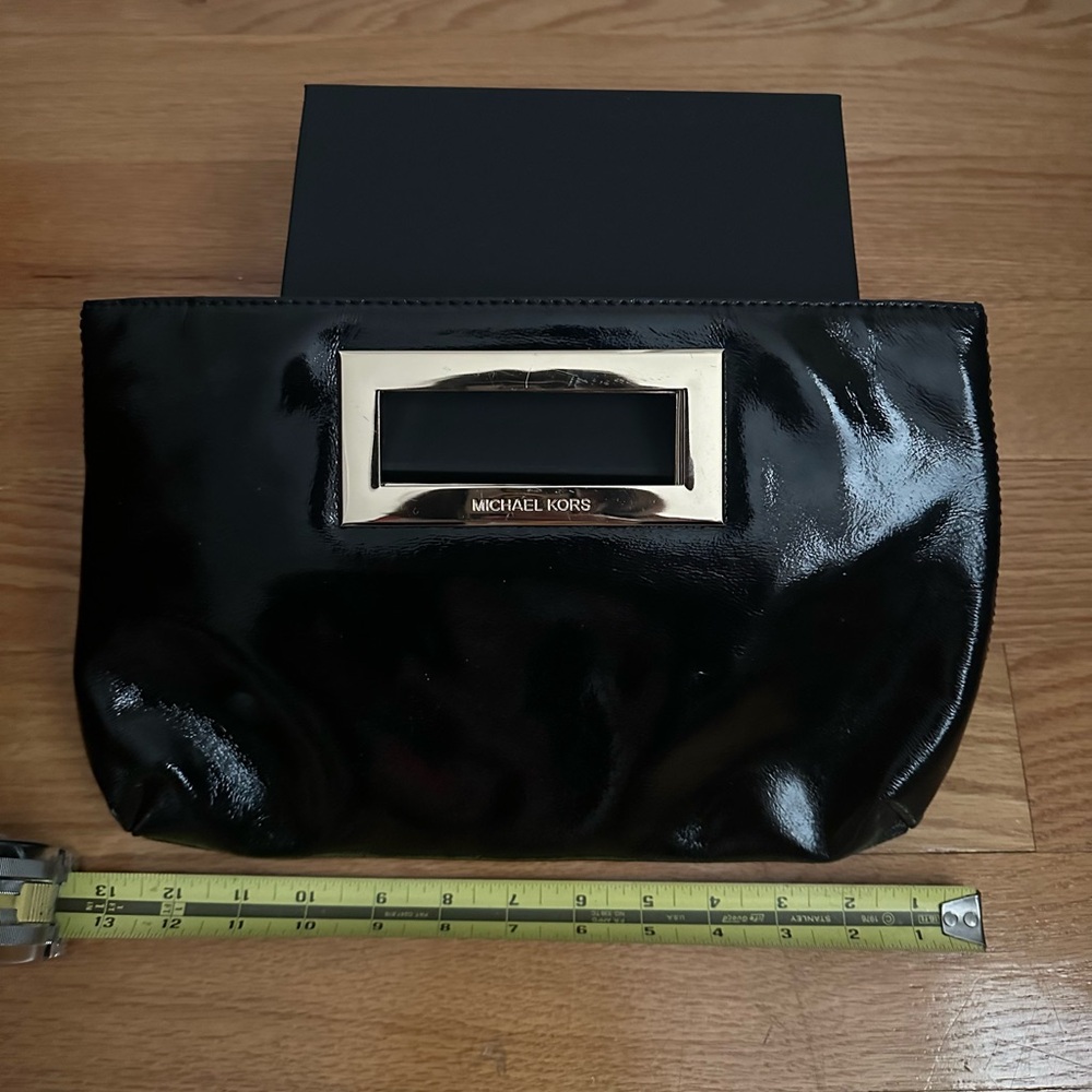 Michael Kors Black Patent Clutch with Gold Accent